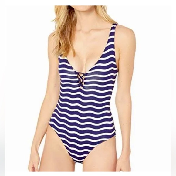 Tommy Bahama Sea Swell Reversible One Piece - Navy Blue & White - Size 8 - Picture 1 of 13